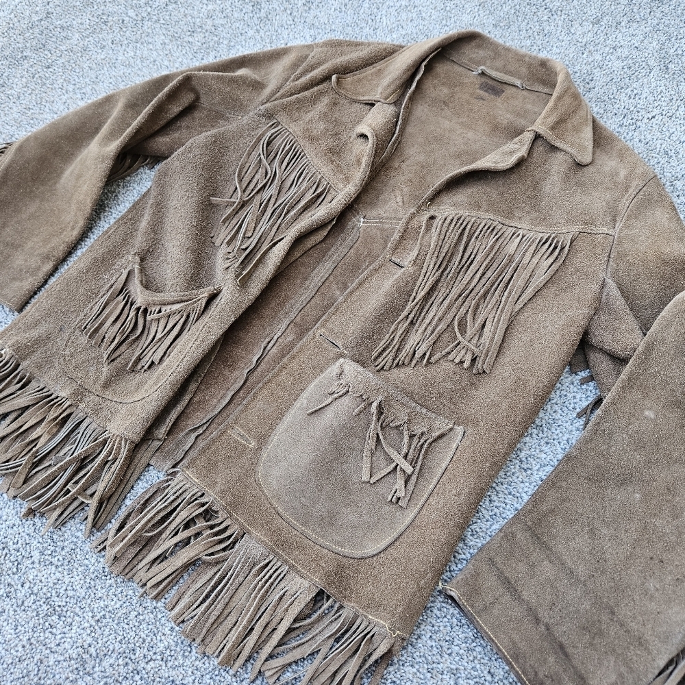 Vintage 1950s 1960s Suede Leather Fringe Western Jacket Brown Cowgirl Size M L - Picture 5 of 17